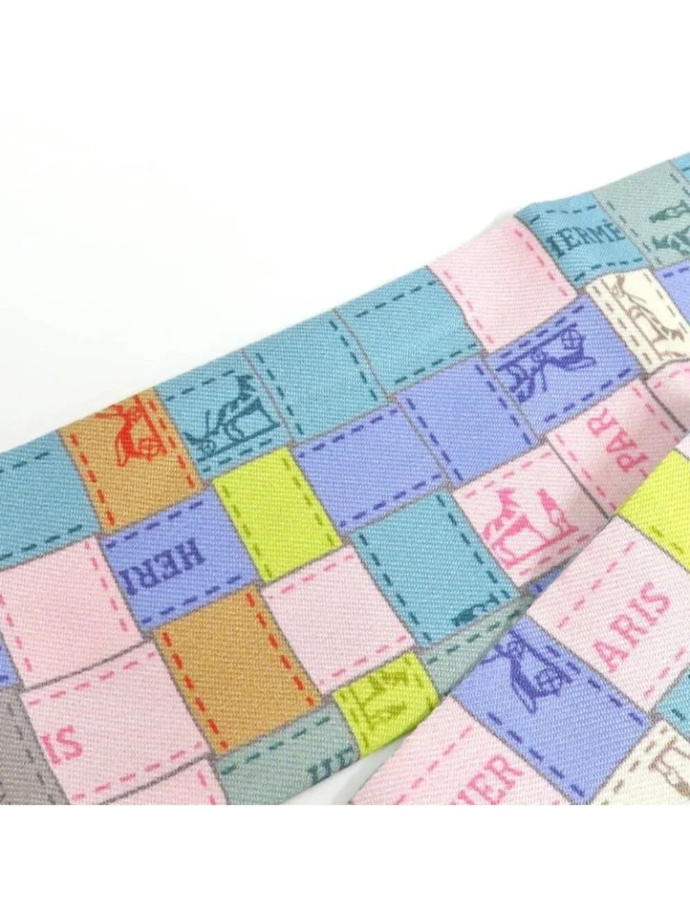 Hermes Twilly Bolduc Check Silk Gray Multicolor Pastel - Picture 4 of 7